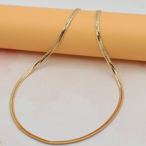 Elegant Rose Gold Flat Herringbone Chain Necklace, XPNL0259 - Picture 1 of 12